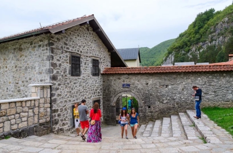 Tourists in Morača Monastery